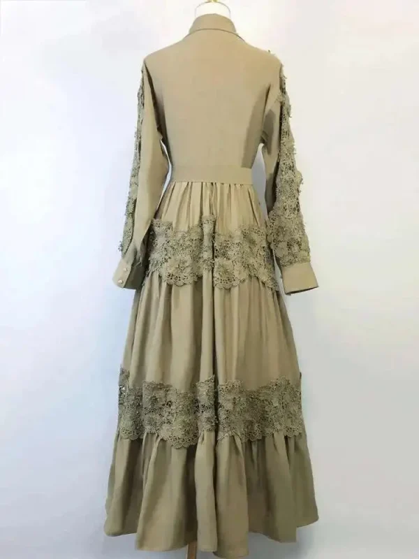 Luxury Autumn Lace Flower Embroidery Long Sleeve Maxi Evening Dresses Shirt Women Single Breasted Prom Wedding Party Vestidos - Image 4