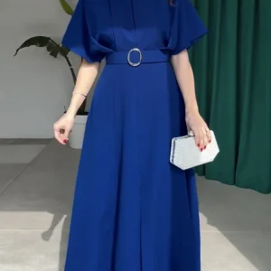 Gymystars Fashion Long Dress 2025 Summer Stylish Evening Dresses Elegant Loose with Belt Tied Waist Pleated Maxi Dresses Female