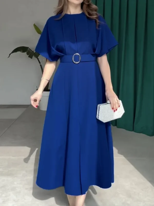 Gymystars Fashion Long Dress 2025 Summer Stylish Evening Dresses Elegant Loose with Belt Tied Waist Pleated Maxi Dresses Female
