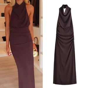 TFMLN 2025 New Women Halter Party Evening Dress Elegant Backless Off Shoulder Sleeveless Long Dresses Fashion Lady Bodycon Dress