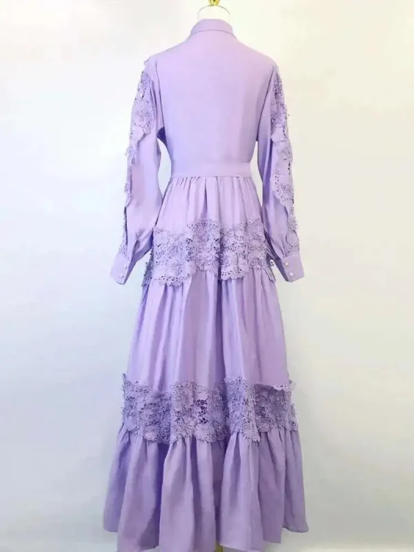 Luxury Autumn Lace Flower Embroidery Long Sleeve Maxi Evening Dresses Shirt Women Single Breasted Prom Wedding Party Vestidos - Image 2