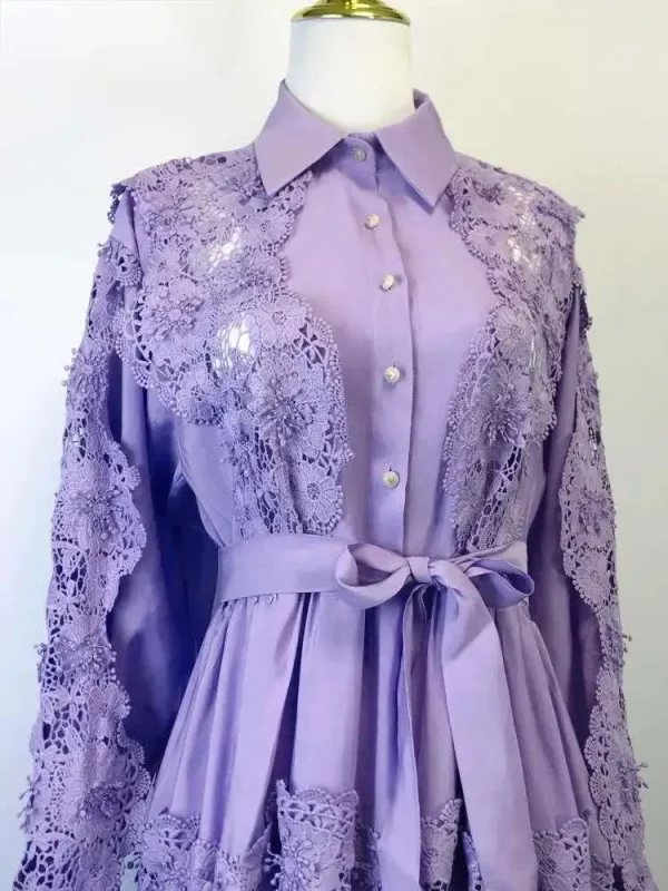 Luxury Autumn Lace Flower Embroidery Long Sleeve Maxi Evening Dresses Shirt Women Single Breasted Prom Wedding Party Vestidos - Image 6