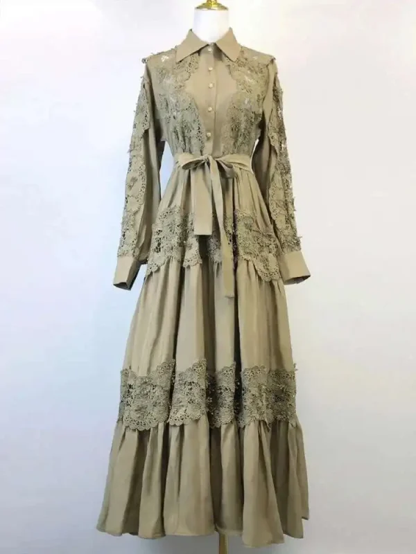 Luxury Autumn Lace Flower Embroidery Long Sleeve Maxi Evening Dresses Shirt Women Single Breasted Prom Wedding Party Vestidos - Image 3